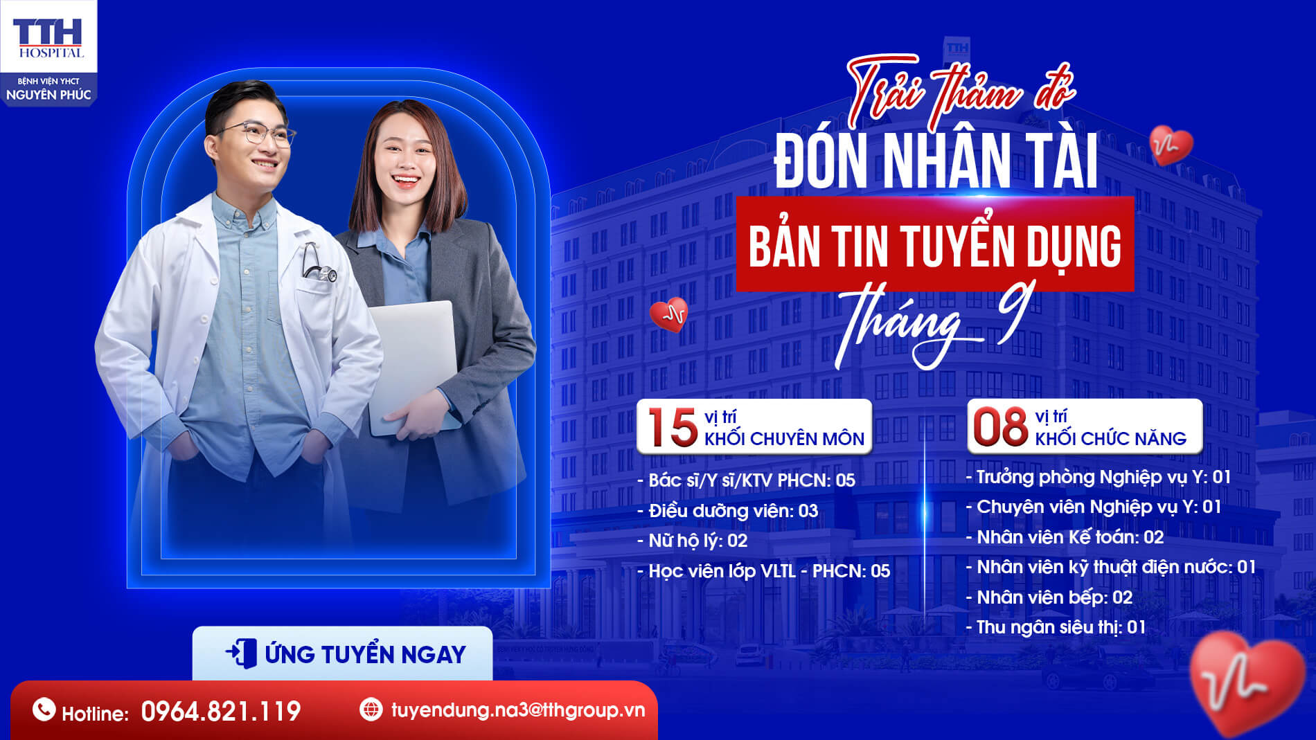 CƠ HỘI NGHỀ NGHIỆP THÁNG 9 TẠI BỆNH VIỆN YHCT NGUYÊN PHÚC